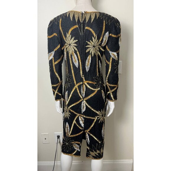 VINTAGE MANNEQUIN BEADED SEQUIN 80'S GLAM DRESS M - Picture 8 of 12